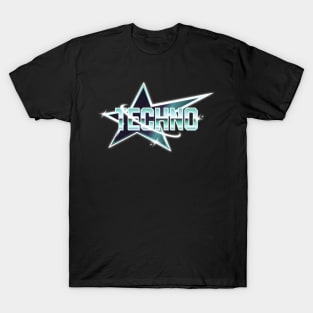 TECHNO  - Y2K Metallic Star (blue/white) T-Shirt